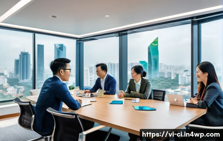 버킷 예산 시스템을 위한 커뮤니케이션 전략 - A modern Vietnamese office scene showing a diverse team of employees gathered around a conference ta...