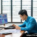 Home 21 버킷 예산 시스템에서 주의해야 할 점 - A detailed office scene showing a Vietnamese financial manager analyzing budget allocation charts on...