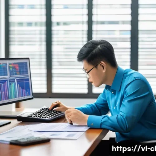 Home 33 버킷 예산 시스템에서 주의해야 할 점 - A detailed office scene showing a Vietnamese financial manager analyzing budget allocation charts on...