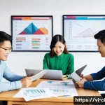 Home 19 버킷 예산 시스템 관리의 프레임워크 구축 - A modern Vietnamese small business office scene showing a diverse group of professionals actively di...