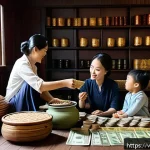 Home 18 버킷 예산 시스템과 개인 금융 관리의 통합 - A cozy Vietnamese home interior scene showing a family budgeting session around a wooden table, with...