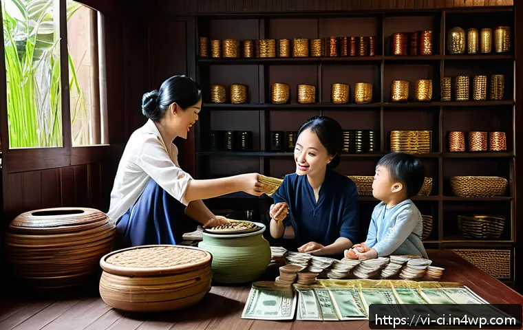 버킷 예산 시스템과 개인 금융 관리의 통합 - A cozy Vietnamese home interior scene showing a family budgeting session around a wooden table, with...